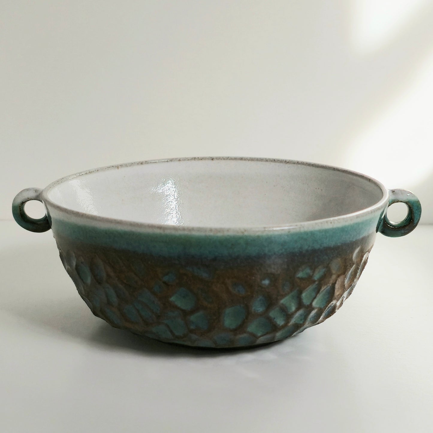 Small Green & White Dimpled Bowl