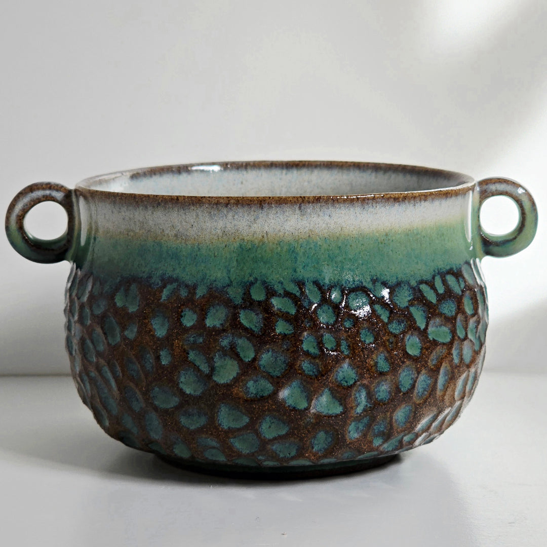Small Green & White Handled Bowl