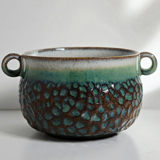 Small Green & White Handled Bowl