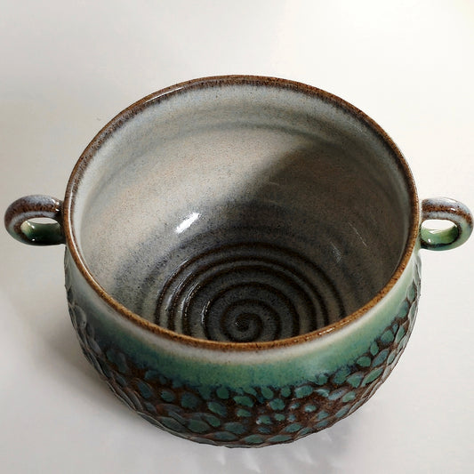 Small Green & White Handled Bowl