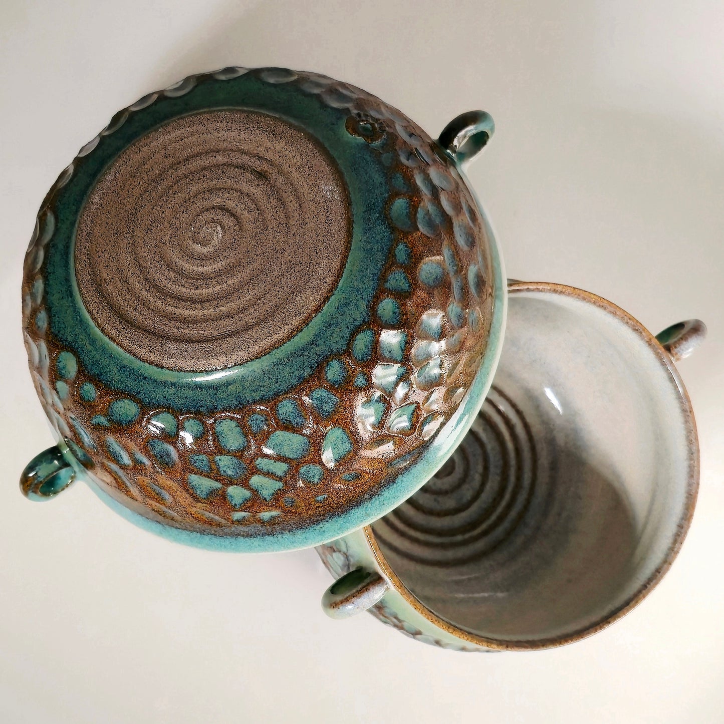 Small Green & White Handled Bowl