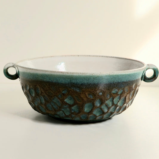 Small Green & White Dimpled Bowl